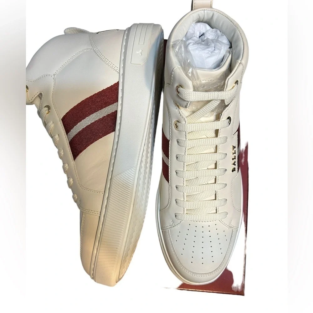 Bally Meson Striped Mid-Top Sneakers-Bone - Picture 2 of 16